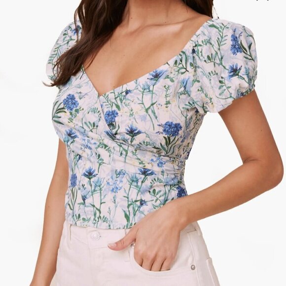ASTR The Label Floral Surplice Linen/Cotton Crop Top Size S - Picture 1 of 7